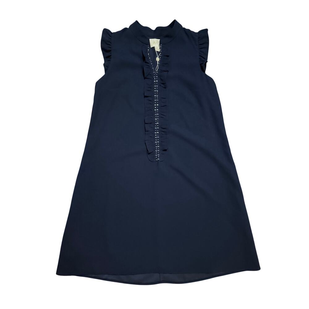Lilly Pulitzer Navy Ruffle-Trim Sleeveless Shift Mini Dress